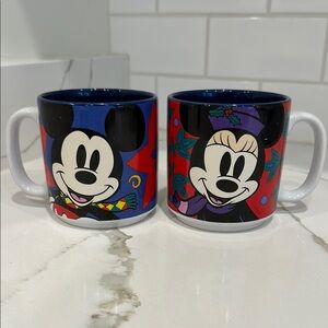 Disney Store Enchanted Christmas Mickey and Minnie Mouse Mug Set  - Blue and Red